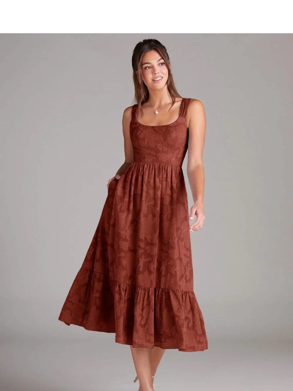 Azazie Rust Brown Lace Midi Dress